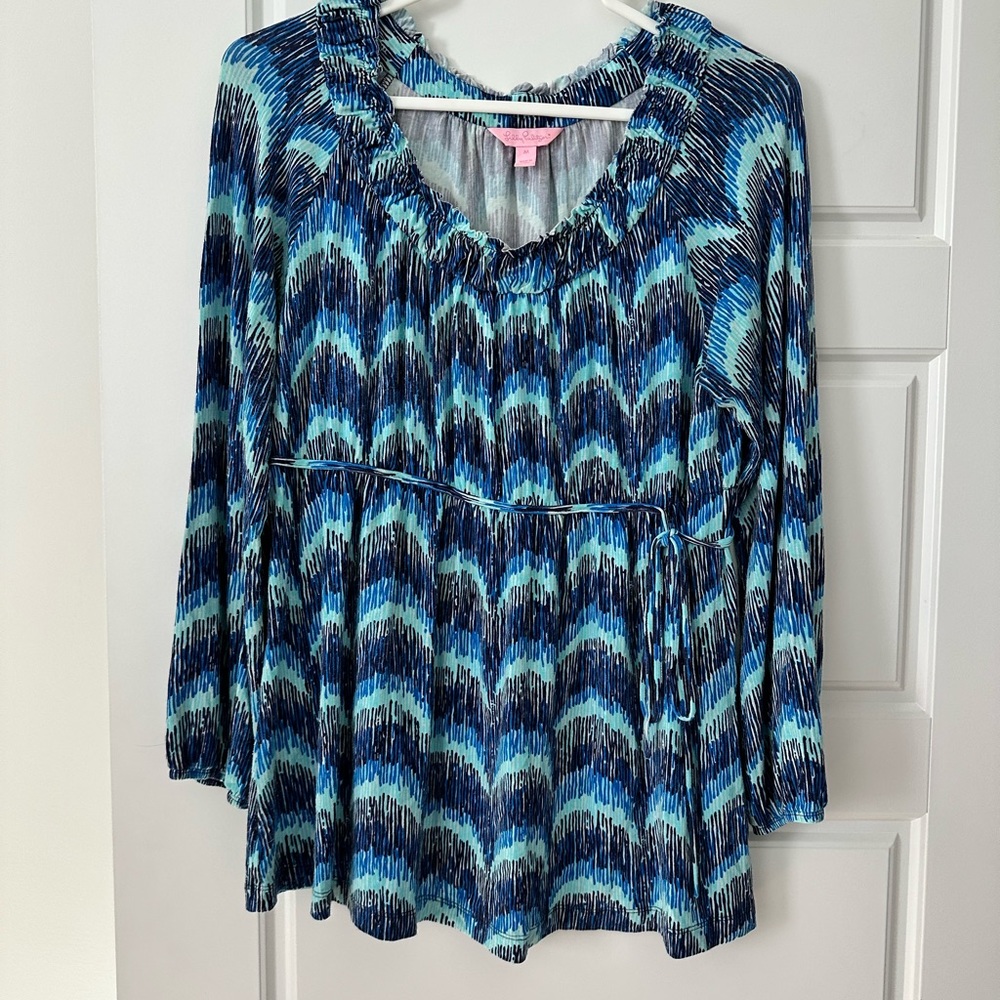 LILLY PULITZER Sadie stretch jersey waves Top sz M Bin-E